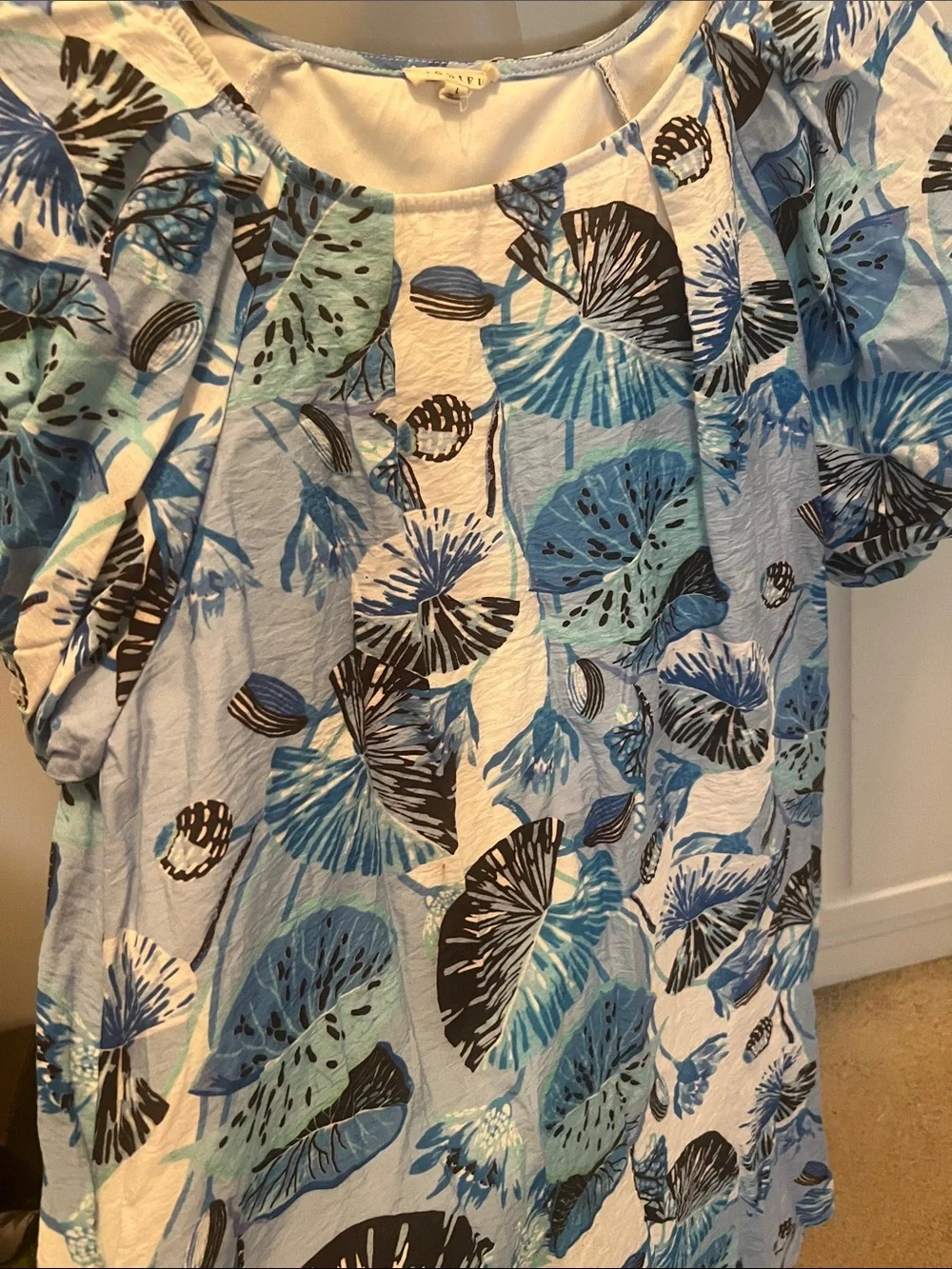 JODIFL Puffed Raglan Blue Printed Dress with Turquoise Accents - Picture 5 of 5